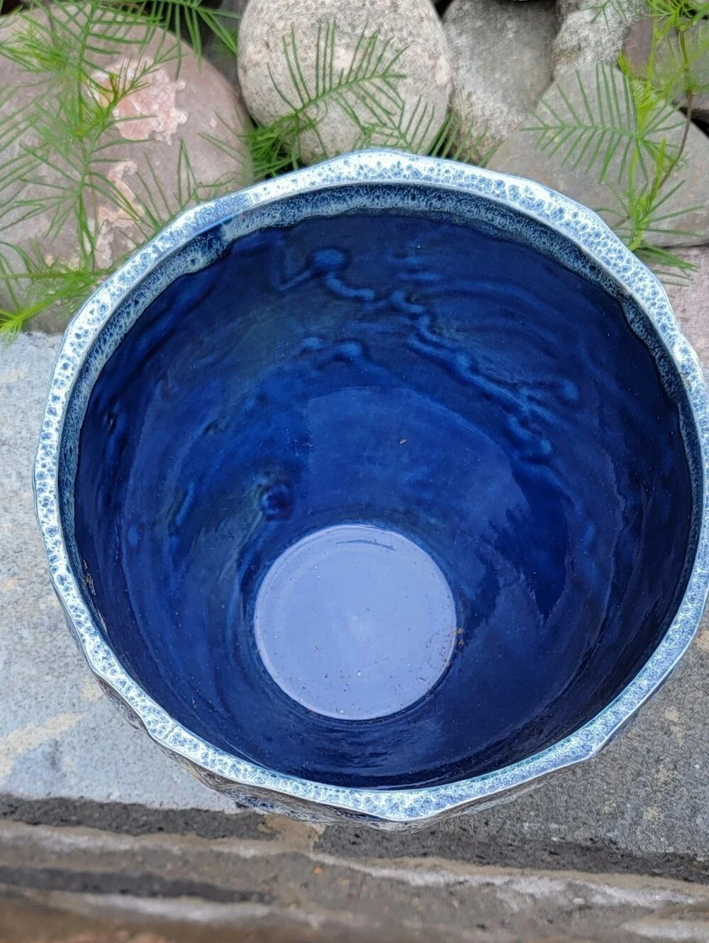 Faiancas Ramos FR Portugal Blue Glazed Planter textured